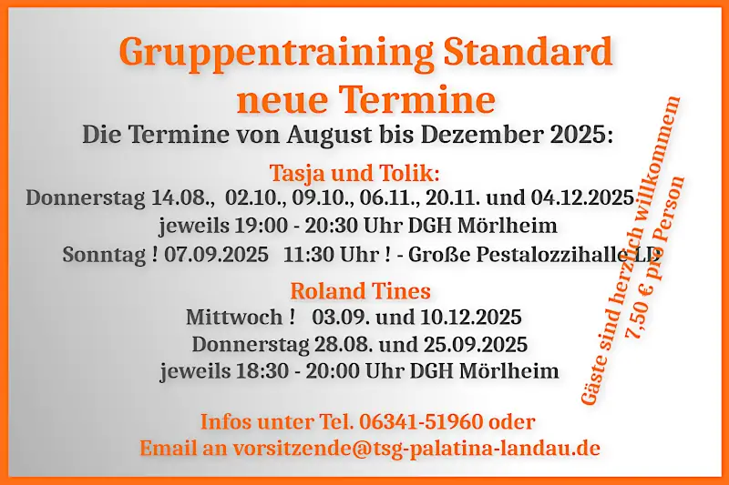 Trainingstermine von August bis Dezember 2025